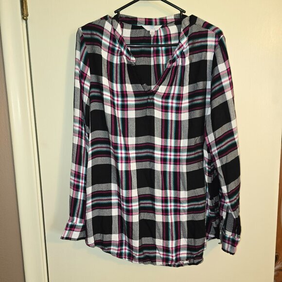 Time and True feminine plaid pull-over blouse tunic style pleats Size Women12-14 - Picture 1 of 13